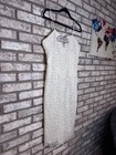 Vintage Ivory Lace Cocktail Dress Beaded Emblem Semi Sheer Sheath Size Medium