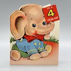 Vtg 1940s Elephant Fold Out W  Bobble Head 4th Year Old Birthday Greeting Card
