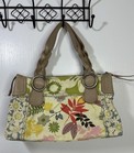 Fossil Key Per Mixed Floral Purse Handbag Braided Leather Handles 15 X 9 X 4 In