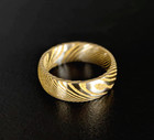 6mm Yellow Gold Damascus Ring Men Wedding Band 14k Gold Ring Damascus Steel Ring