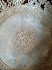 Antique 9  Ornate Solid Brass Tray Dish Etched