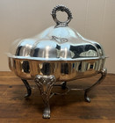 Vintage Ornate Silver Plate Chafing Serving Warming Dish Footed Domed Lid