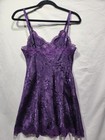 Vtg Victorias Secret Gold Label Satin   Lace Floral Paisley Purple Slip Dress  S