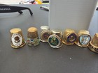 9 Assorted Souvenir Collector Thimbles Metal Pewter States Cities Places Vtg  