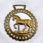Brass Horse Medallion Antique English Mare Filly Trot Walk Stamped Large Harness