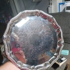 Vintage Heirloom Silversmiths Silver Plated Pedestal Serving Tray Ornate 10   