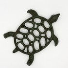 Vintage Cast Iron Turtle Trivet Green  Metal Sea Life Decor Coastal Rustic 7 5 