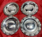 Four Antique Silverplate Ornate Rose Flower Floral Design Wine Bottle Coaster