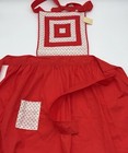 New Retro Vintage Red Full Pinny Apron Quilted Bib Ditsy Floral Print