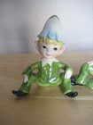 Pair Of Vintage 50 s Green Pixie elf Norcrest Japan Figurines