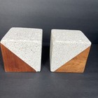 Pair Mcm Terrazzo   Wood Cube Bookends Geometric Modernist Sculptures 4   
