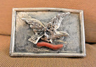 2 ozt Lg  Navajo Belt Buckle American Eagle  Sterling Silver Mediterranean Coral
