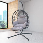 Hanging Egg Chair With Stand   Leg Rest Outdoor Swinging Rattan Chair Indoor