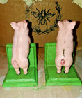 Pair Of Country Pink Pig Cast Iron Bookends