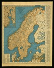 1930s Vintage Norway Map Of Sweden Wall Art Scandinavia Old Original Antique