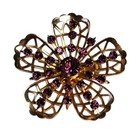 Vintage Coro Gold Tone Purple Rhinestone Flower Brooch Openwork Statement Pin