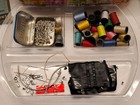 Misc Sewing Lot With Vintage Basket  Thread Tools Pins Needles Ribbon Tape