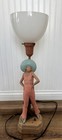 Rare Vintage Lamp 1950   s Chalkware Figure Lady Mcm Frosted Glass Bowl 27    Works