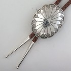 Sterling Silver Stamped Sunburst Southwestern Domed Concho Style Bolo Tie