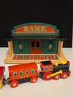 Vintage Brio Wooden Bank Set Toy W  Train Pieces