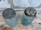 Two Antique Blue Glass Mason Jar Pat 1858  519 Hero Cross    239 Pat Nov 1867