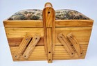 Vtg Small Wooden Sewing Box Of Concertina Design In Lovely Condition Circa 1960s