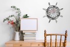 Nautical Wood 20  Antique Rustic Shabby White Grey Nautical Ship Wheel With Boat