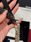 Chanel White Pearl Interlocking Cc Logo Black Leather Belt Size 80
