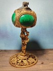 Vintage Beautiful Ornate Floral Metal Table Lighter Green Cabochons