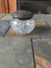 Vintage Repousse Sterling Silver Lidded Cut Glass Vanity Powder Jar