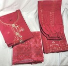 3pc Beaded   Sequin Cotton Salwar Kameez W  Dupatta - Berry Red - Medium