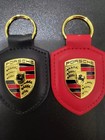 2x Porsche Crest Leather Keyring Keychain Fob - Red   Black