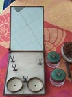 Vintage Women s Travel Vanity Grooming Set Mirror Comb Brush Cuticle  Jars Case 