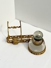Antique Art Nouveau Victorian Orientalist Gold Gilt Bronze Opalescent Inkwell