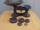 Vintage Cast Iron Balance Scale  to Weigh 4 Lbs  With Bowl And Weights