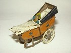 Antique Tin Dollhouse German Fischer Or Meier Penny Toy Baby Carriage Pram As Is
