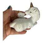 Vintage Unicorn Mama Baby Mother Child  Porcelain Ceramic Figurine White W  Gold