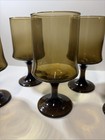 Vintage Set Of 6 Libbey Tawny Accent Smoke Brown Wine Glasses 6 25 Inches