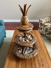 Monkey Pod Pineapple Lazy Susan Serving Teak Hand Carved Wood Tray 3 Tier Hawaii