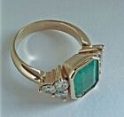 Antique Art Deco 5 10 Ct Green Emerald Vintage Jewelry Ring 14k Yellow Gold Over