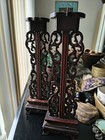 Pair Of Antique Chinese Qing Hand Carved Exquisite Wood Candle Holders 17  Tall
