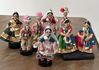 Vtg Set Of 8 Handmade Hindu Wire Cloth Dolls India Women Men Colorful 5  Tall
