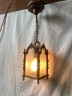Vintage Heavy Brass Interior Pendant Ceiling Light Fixture Iced Glass 333-25e