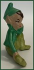 Vtg Hand Painted Mcm Ceramic Pixie Elf - 3   X 4         green Outfit   Hat brown Hair