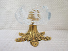 Hollywood Regency Glass Ashtray Ormolu Gilt Brass Acanthus Base Cigarette Mcm