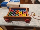 Vintage Playskool Wagon Wooden Blocks Pull Toy Complete In Box 1960 1st Version