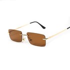 Men s Rectangular Brown Gradient Tint Gold Frame Hip Hop Rimless Sunglasses