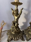 Pair Of Vintage Cherub Lamps Made Of Cast Bronze Tested And Work 13-14    Tall