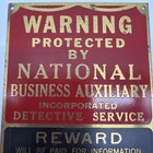 Vintage Warning Sign Metal National Business Auxiliary Inc  Detective Service