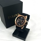 Bulova Men s Marine Star 98b104 Black Dial Silicone Strap Quartz Watch 44mm